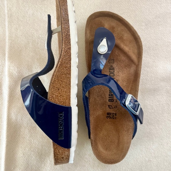 Birkenstock - Navy Blue Patent Thong Sandals (38) - Picture 4 of 5